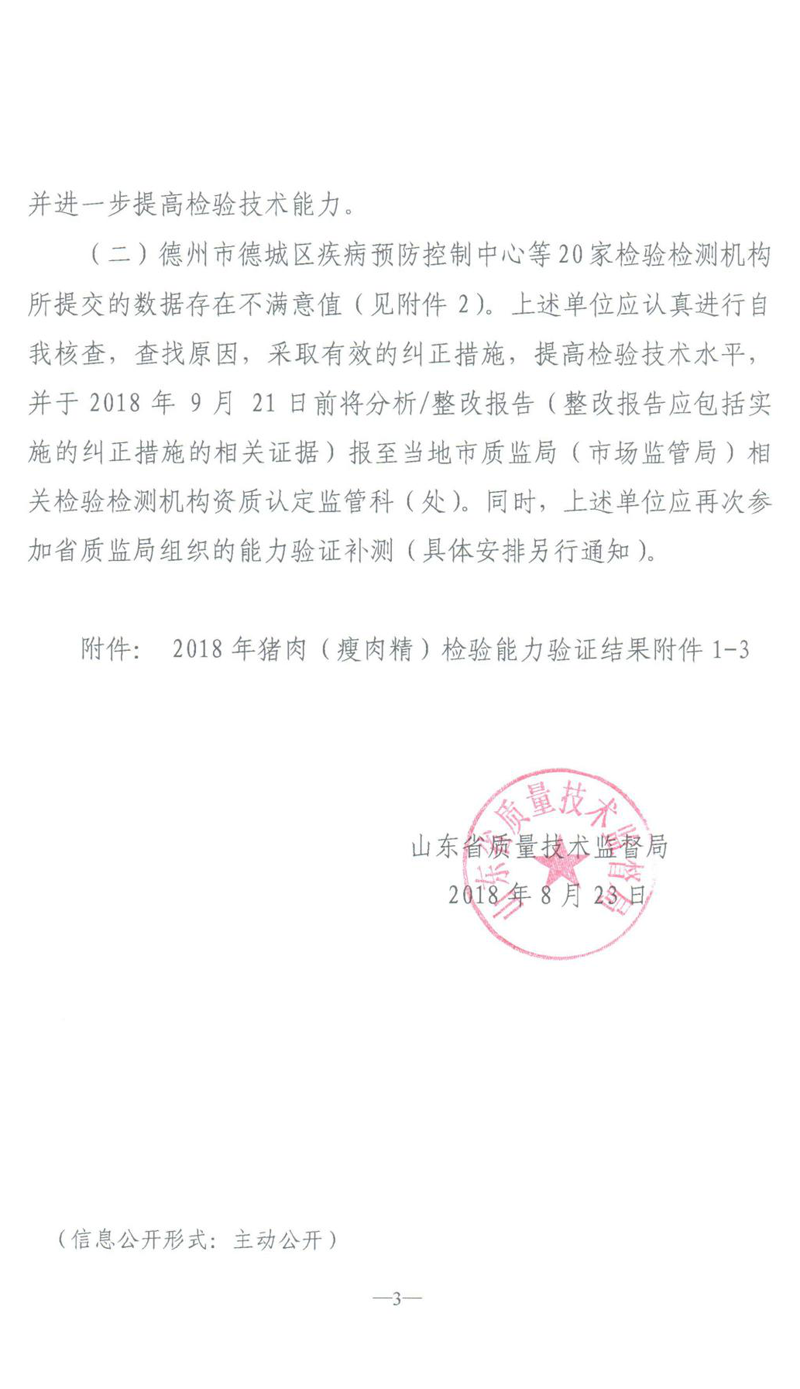 Shandong's safety test was verified through pork (clenbuterol) test.